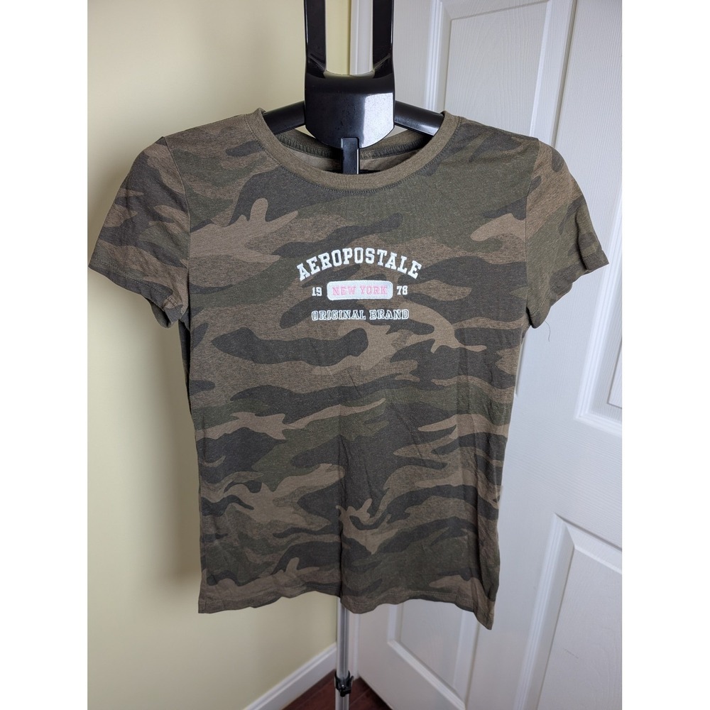 Aeropostale Embroidered Camo Graphic Tee L 1978 New York T-Shirt Y2K Aesthetic